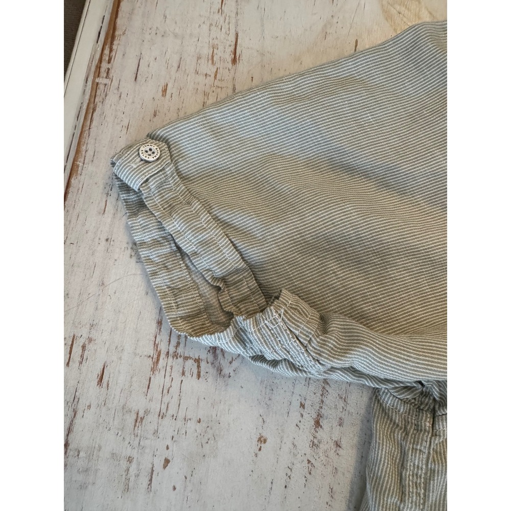 Tommy Bahama Relax Mens L Sage Green Micro Stripe Short Sleeve Button Down Shirt - Picture 3 of 12